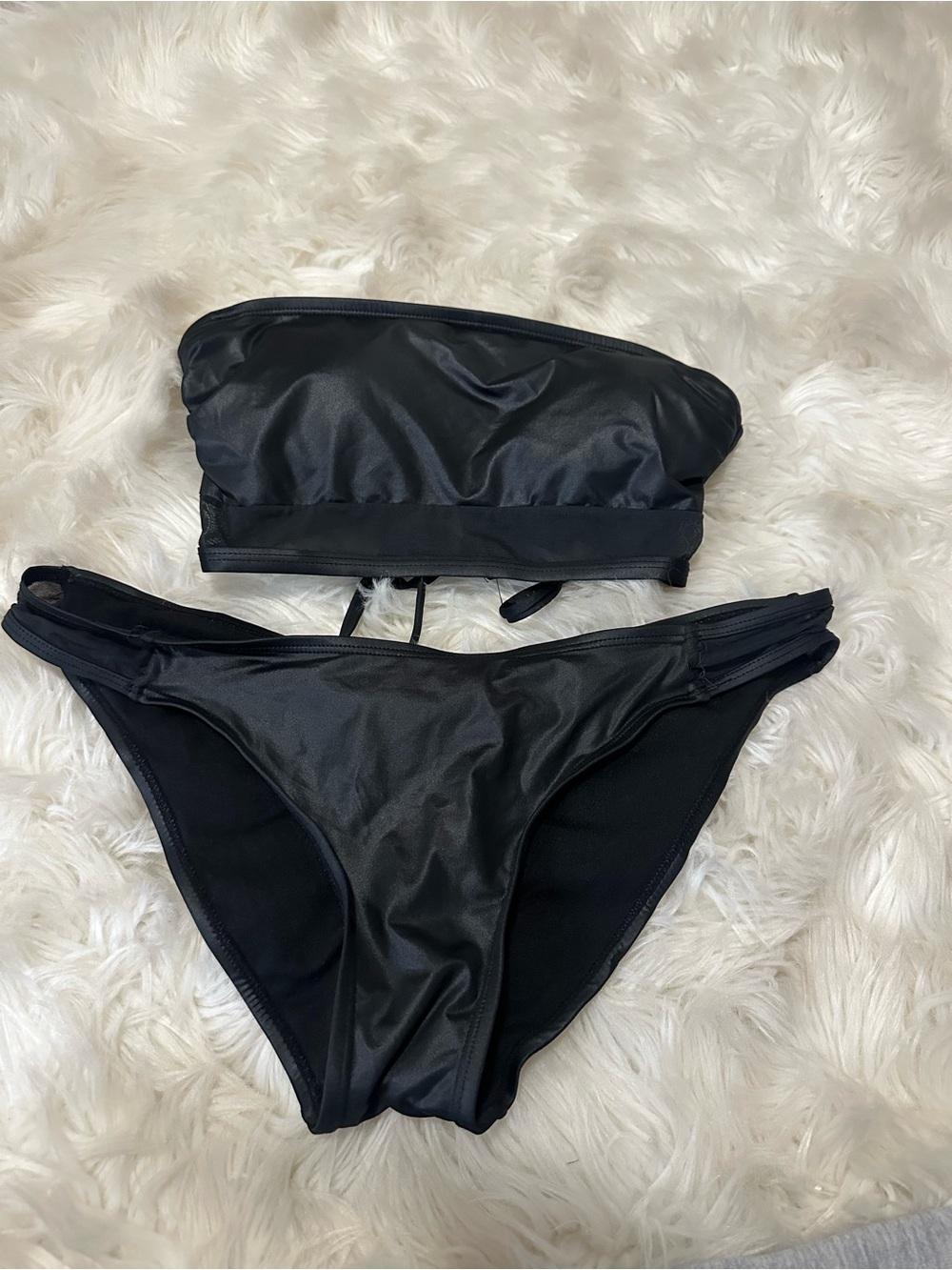xhilaration Black Bandeau Bikini Set -Swim Top D/DD bottom large